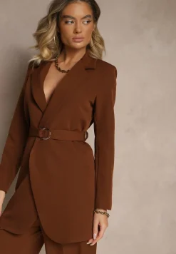 Brązowa Sukienkowa Marynarka Wiązana Paskiem w Talii Ardthana