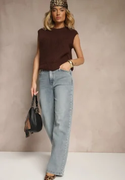 Brązowa Sweterkowa Kamizelka z Wełną z Prążkowanego Materiału Titheora