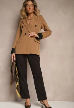 Brązowa Taliowana Marynarka Ozdobiona Klapami Evelhiria