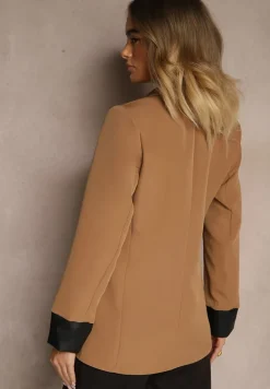 Brązowa Taliowana Marynarka Ozdobiona Klapami Evelhiria