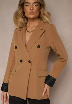 Brązowa Taliowana Marynarka Ozdobiona Klapami Evelhiria