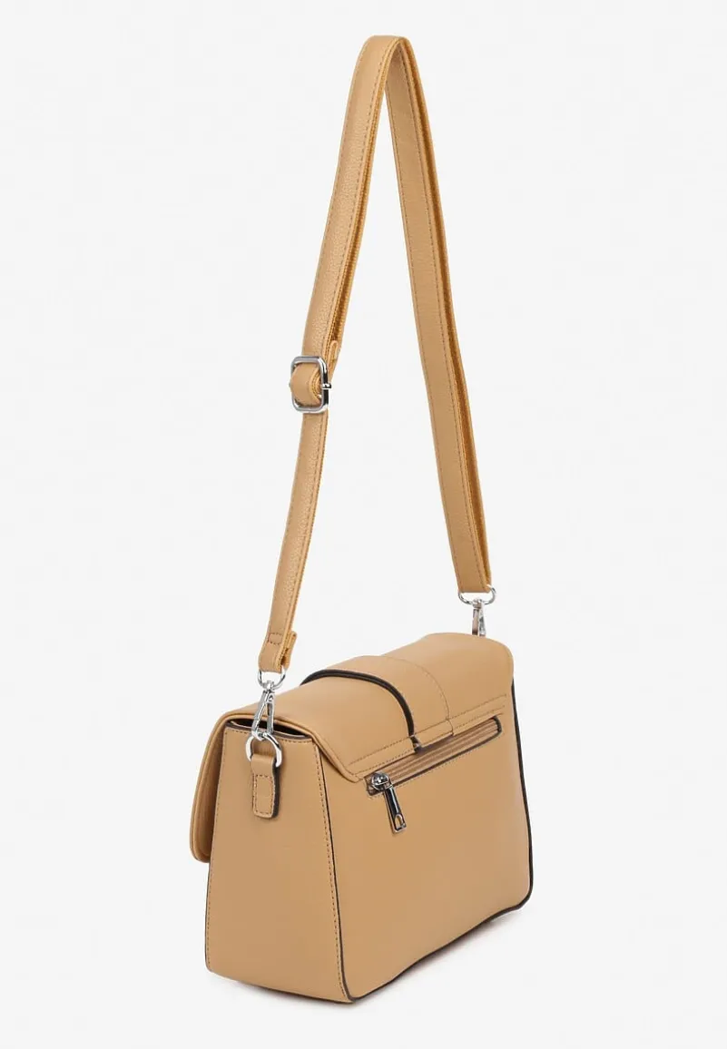 Brązowa Torebka Typu Listonoszka z Klapą Zdobiona Aplikacją Niraline