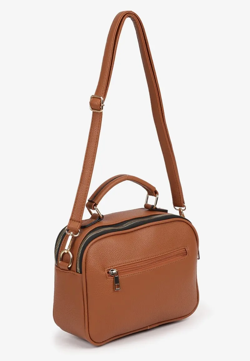 Brązowa Torebka w Stylu Listonoszki z Geometryczną Ozdobą Nanolira