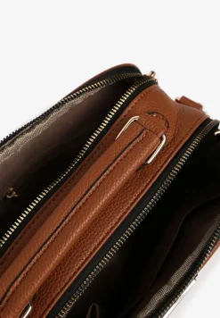 Brązowa Torebka w Stylu Listonoszki z Geometryczną Ozdobą Nanolira