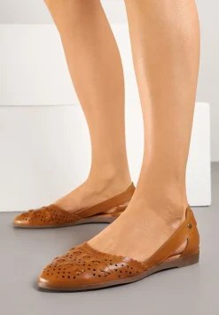 Brązowe Ażurowe Balerinki z Ozdobnymi Wycięciami Damirra