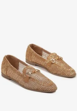Brązowe Ażurowe Mokasyny Loafersy z Klamrą Koliswena