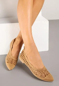 Brązowe Balerinki Ozdobione Ażurowym Wzorem Ulimariela