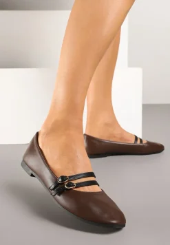 Brązowe Balerinki w Stylu Mary Jane z Paseczkami Davinara