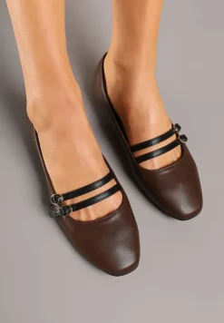 Brązowe Balerinki w Stylu Mary Jane z Paseczkami Davinara