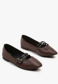 Brązowe Balerinki w Stylu Mary Jane z Paseczkami Davinara