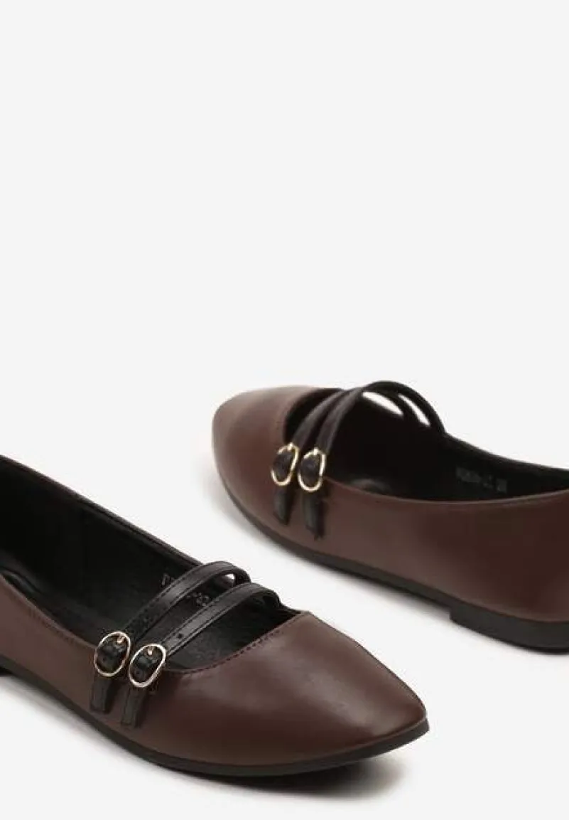 Brązowe Balerinki w Stylu Mary Jane z Paseczkami Davinara