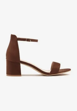 Brązowe Basicowe Sandały na Słupku Vices z Paskiem Wokół Kostki Varhira
