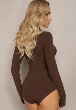 Brązowe Bawełniane Body z Golfem Ohpia