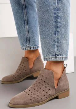 Brązowe Botki Boho z Ozdobną Perforacją i Rozcięciami po Bokach Pelorieta