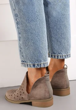 Brązowe Botki Boho z Ozdobną Perforacją i Rozcięciami po Bokach Pelorieta