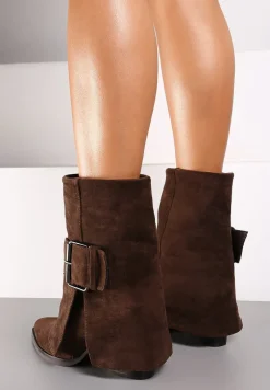 Brązowe Botki Kowbojki na Słupku Ozdobione Wywiniętą Cholewką Ansinae