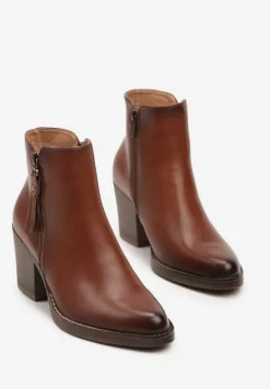 Brązowe Botki Kowbojki na Słupku z Ozdobnym Suwakiem Besila