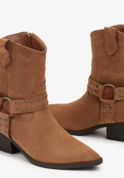Brązowe Botki na Stożku Bikery Kowbojki z Ozdobną Klamrą Merindale