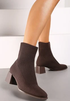 Brązowe Botki na Stożku z Elastyczną Cholewką Lerinana