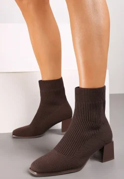 Brązowe Botki na Stożku z Elastyczną Cholewką Lerinana