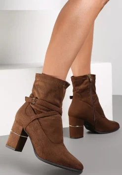 Brązowe Botki na Słupku Ndiaye