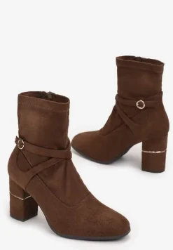 Brązowe Botki na Słupku Ndiaye