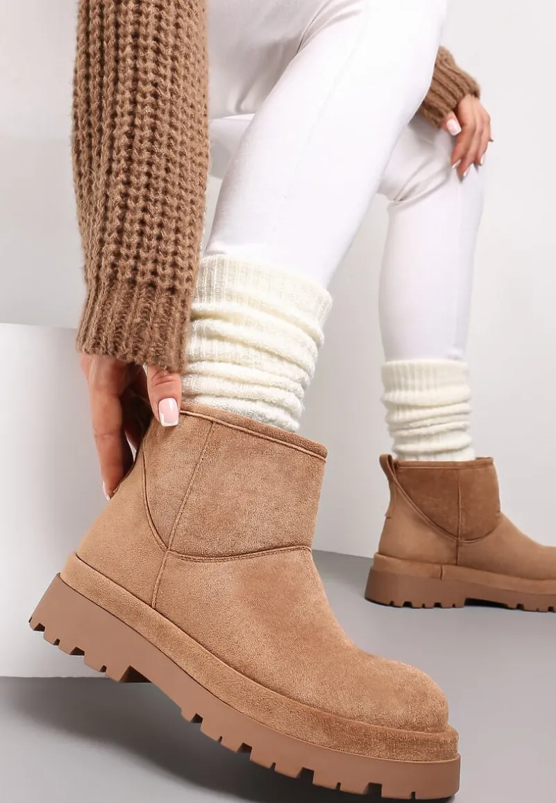 Brązowe Botki Śniegowce na Platformie Nigval