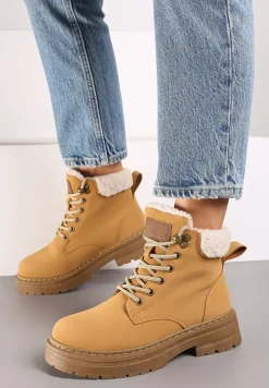 Brązowe Botki Traperki Ozdobione Futerkiem Typu Baranek Teriloria