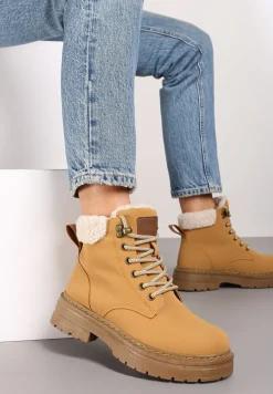 Brązowe Botki Traperki Ozdobione Futerkiem Typu Baranek Teriloria