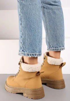 Brązowe Botki Traperki Ozdobione Futerkiem Typu Baranek Teriloria