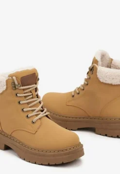 Brązowe Botki Traperki Ozdobione Futerkiem Typu Baranek Teriloria