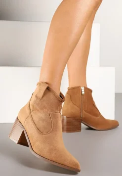 Brązowe Botki Vices w Stylu Kowbojek na Obcasie Vertige