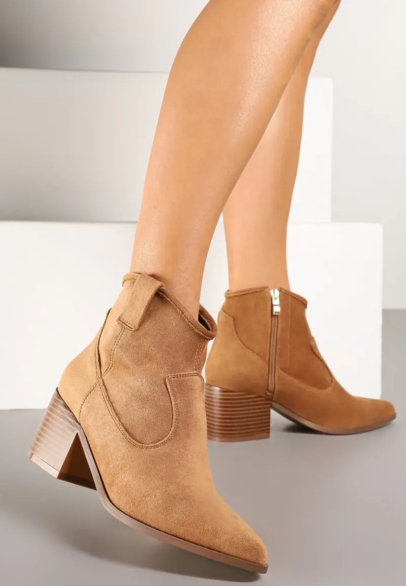 Brązowe Botki Vices w Stylu Kowbojek na Obcasie Vertige