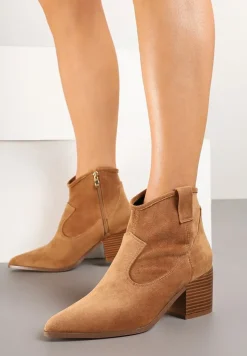 Brązowe Botki Vices w Stylu Kowbojek na Obcasie Vertige