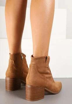 Brązowe Botki Vices w Stylu Kowbojek na Obcasie Vertige