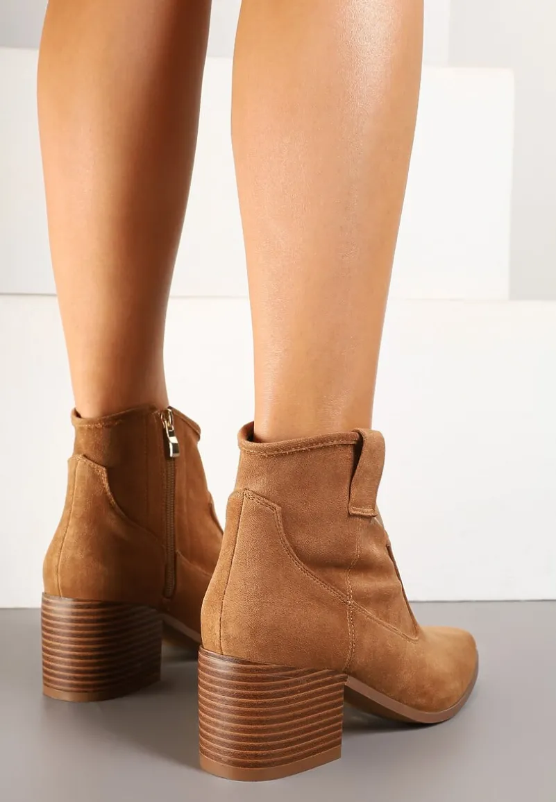 Brązowe Botki Vices w Stylu Kowbojek na Obcasie Vertige