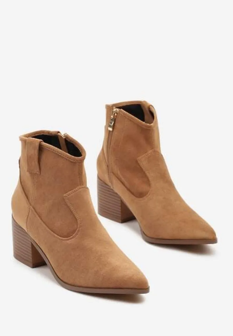 Brązowe Botki Vices w Stylu Kowbojek na Obcasie Vertige