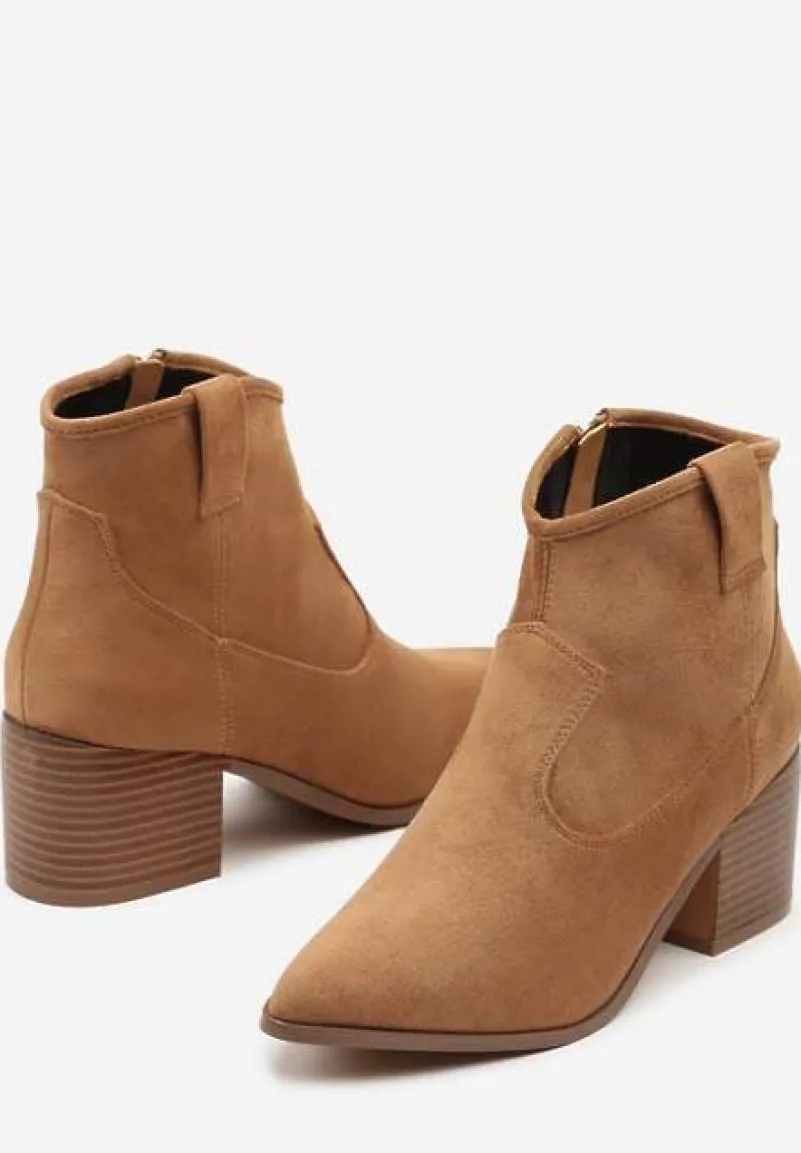 Brązowe Botki Vices w Stylu Kowbojek na Obcasie Vertige