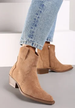 Brązowe Botki w stylu Kowbojek z Ekozamszu i Szpiczastym Noskiem Nevelara