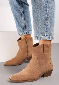 Brązowe Botki w stylu Kowbojek z Ekozamszu i Szpiczastym Noskiem Nevelara