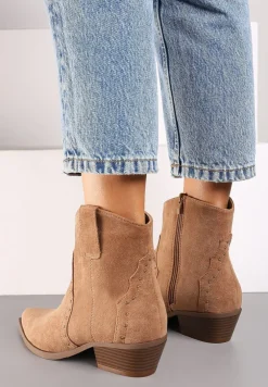 Brązowe Botki w stylu Kowbojek z Ekozamszu i Szpiczastym Noskiem Nevelara