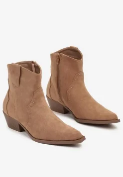 Brązowe Botki w stylu Kowbojek z Ekozamszu i Szpiczastym Noskiem Nevelara