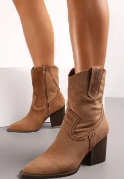 Brązowe Botki w Stylu Kowbojek z Drobnymi Cyrkoniami Marcellina