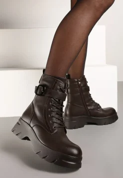 Brązowe Botki w Stylu Workerów na Grubej Podeszwie Berimona