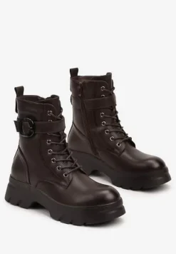 Brązowe Botki w Stylu Workerów na Grubej Podeszwie Berimona