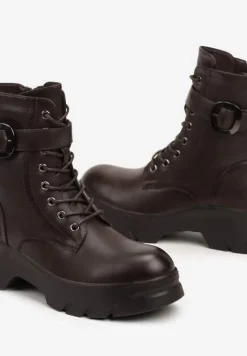 Brązowe Botki w Stylu Workerów na Grubej Podeszwie Berimona