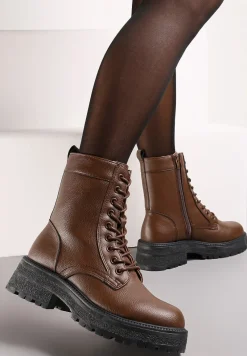 Brązowe Botki Workery na Grubej Podeszwie Fashia