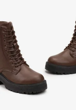 Brązowe Botki Workery na Grubej Podeszwie Fashia