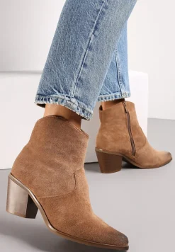 Brązowe Botki z Odpinanym Paskiem Ozdobionym Łańcuszkami i Frędzlami Miossa