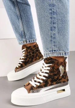 Brązowe Brokatowe Trampki na Platformie z Cholewką za Kostkę Nevirosa